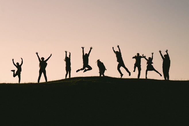 Young people jumping with joy to celebrate the 2018-2019 diploma results at ISL