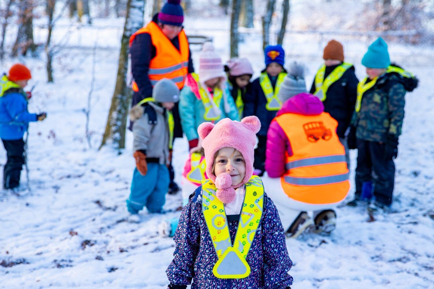 Young ISL students in the forest 